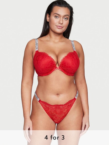 Lipstick Red Lace Thong Shine Strap Knickers (K07095) | £20