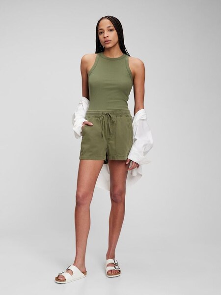 Green High Waisted Tie Modal Pull-On Shorts (K09087) | £12
