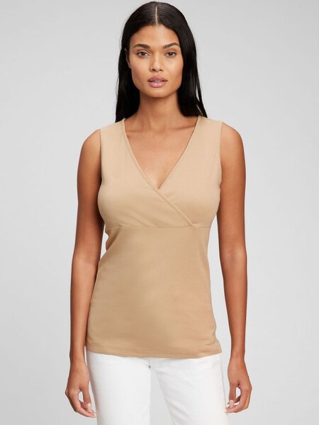 Beige Maternity Organic Cotton V-Neck Nursing Vest (K09097) | £30