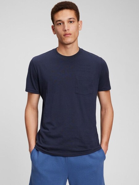 Navy Blue Organic Cotton Short Sleeve Pocket Crew Neck T-Shirt (K09555) | £18
