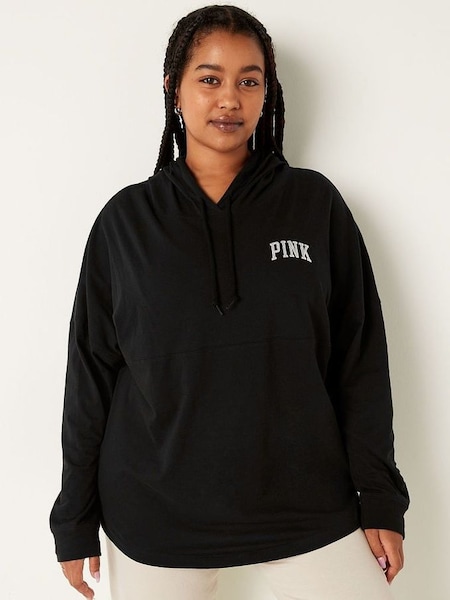 Pure Black Cotton Oversized Hooded T-Shirt (K09825) | £40