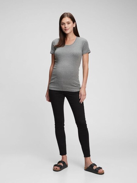 Grey Maternity Modern Short Sleeve Scoop Neck T-Shirt (K12413) | £12