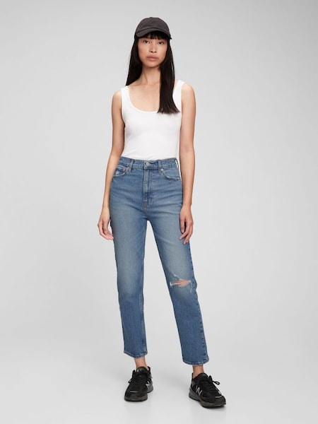 Mid Wash Blue High Waisted Cheeky Straight Jeans (K12414) | £10