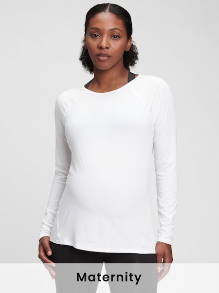 White Maternity Breathable Long Sleeve Crew Neck T-Shirt (K12435) | £25