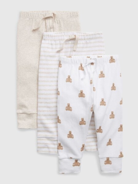 Beige and White Print Organic Cotton Joggers 3-Pack - Baby (K13947) | £20