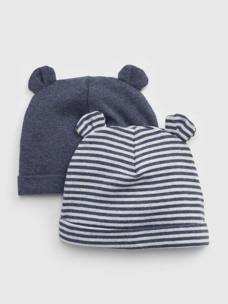 Navy Blue 2 Pack First Favourite Stripe Baby Bear Hats (K13963) | £8