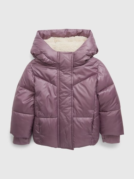 Purple Water Resistant Sherpa Lined Recycled Puffer Jacket (K14827) | £45