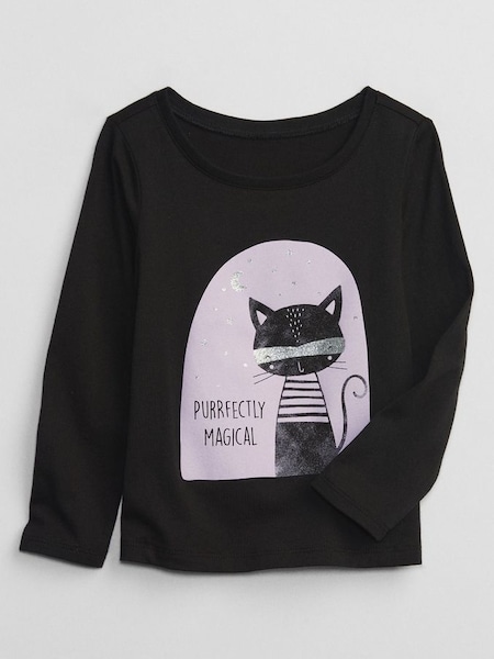 Black Cat Graphic Cat Long Sleeve Crew Neck T-Shirt (K14845) | £4