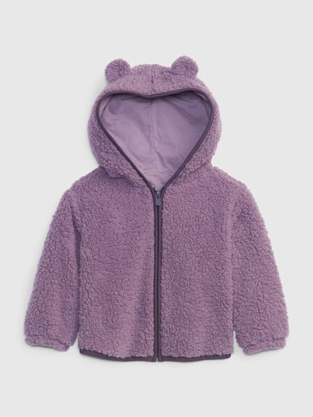 Purple Sherpa Zip Up Bear Ear Hoodie (K14861) | £30