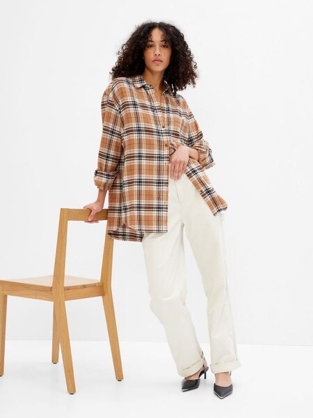 Camel Brown Long Sleeve Flannel Shirt (K14887) | £40