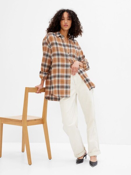 Camel Brown Long Sleeve Flannel Shirt (K14887) | £18