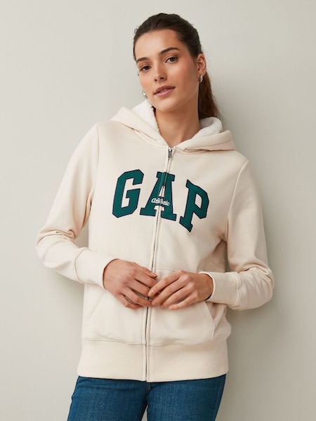 Cream and Green Logo Zip Up Sherpa Lined Hoodie (K14946) | £45
