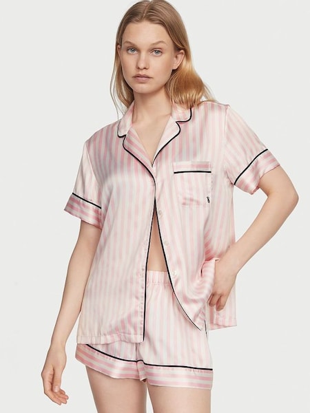 Pretty Blossom Iconic Stripe Pink Satin Short Pyjamas (K14996) | £65