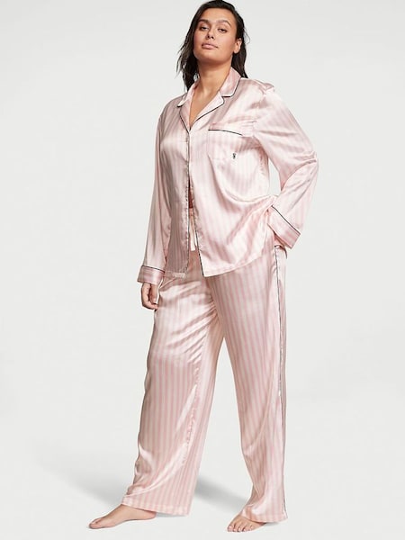 Pretty Blossom Iconic Stripe Pink Satin Long Pyjamas (K14999) | £69