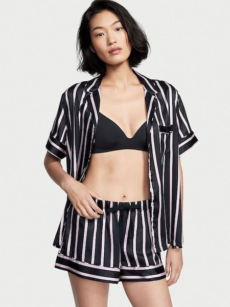 Black Classic Stripe Satin Short Pyjamas (K15029) | £65