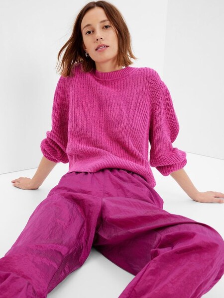 Purple Shaker-Stitch Balloon Sleeve Jumper (K15151) | £40