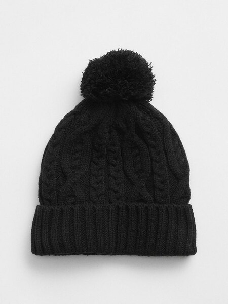 Black Kids Cable-Knit Pom Beanie (K15333) | £12