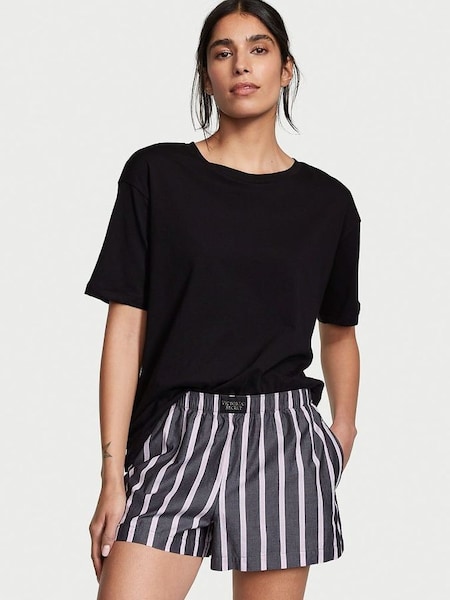 Black Classic Stripe Cotton Short Pyjamas (K16088) | £39