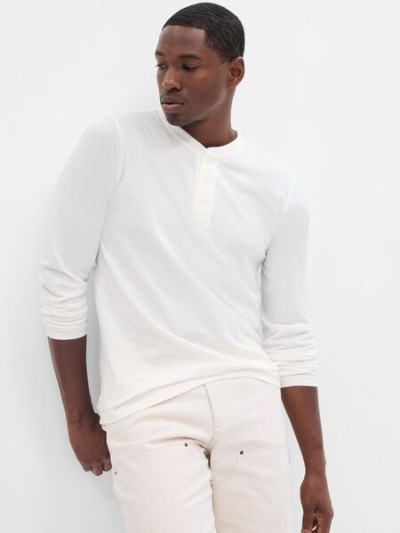 White Everyday Soft Henley Long Sleeve T-Shirt (K17010) | £18
