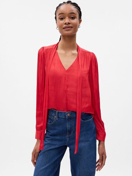 Red Tie-Neck Long Sleeve Shirt (K17838) | £50