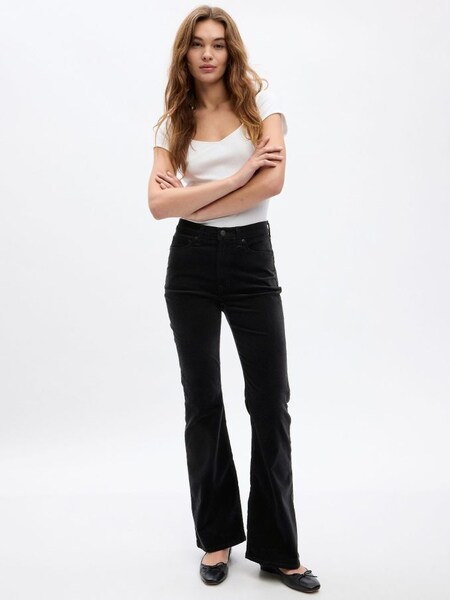 Black High Rise 70s Flare Velvet Trousers with Washwell (K18604) | £55