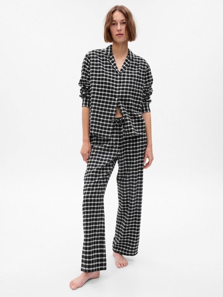 Black & White Cotton Print Flannel Pyjama Set (K18605) | £20