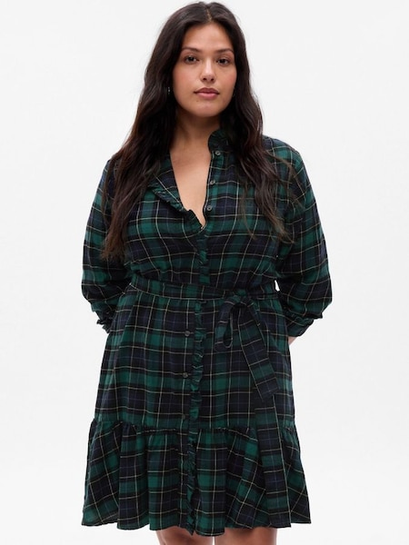 Green Tiered Ruffle Long Sleeve Check Mini Dress (K18624) | £60