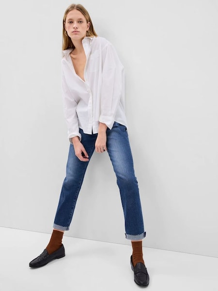 Blue Mid Rise Girlfriend Washwell Cropped Jeans (K19728) | £65