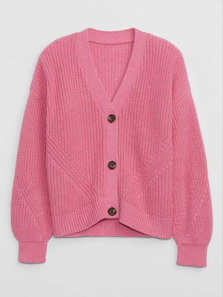 Pink Cropped Shaker-Stitch Cardigan (4-13yrs) (K21177) | £35