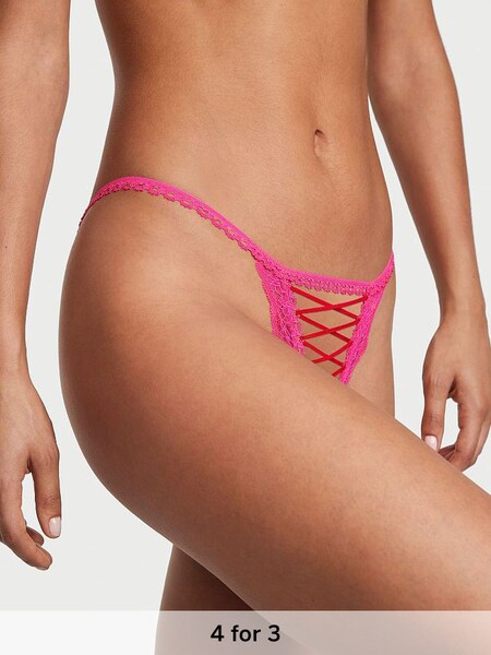 Lipstick Pink Bikini Lace Up Crotchless Knickers (K22418) | £18