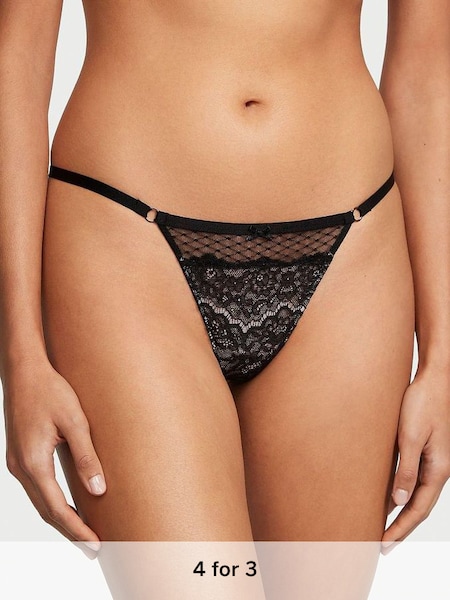 Black Thong Lace Knickers (K22433) | £18