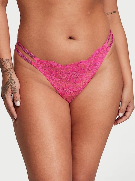 Forever Pink Lace Thong Double Shine Strap Knickers (K22554) | £20