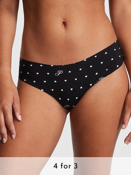 Pure Black Script Heart Print No Show Thong Knickers (K22592) | £9