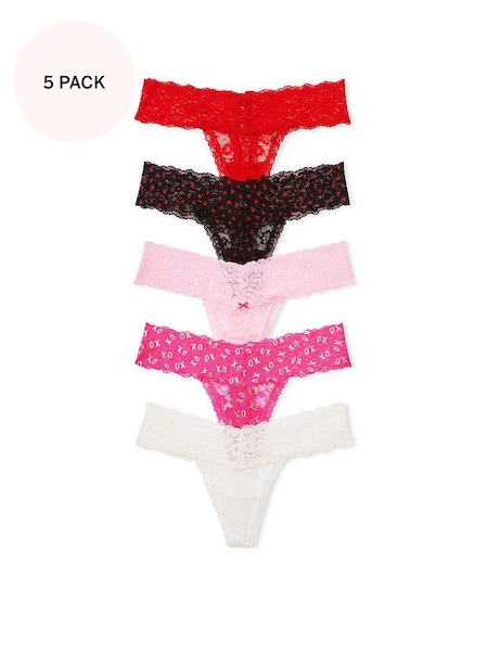Black/Red/Pink/White Thong Lace Knickers Multipack (K22772) | £25