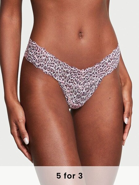 Purest Pink Animal Printed Thong Lace Knickers (K22785) | £9