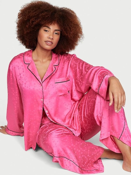 Hollywood Pink Satin Long Pyjamas (K23469) | £69