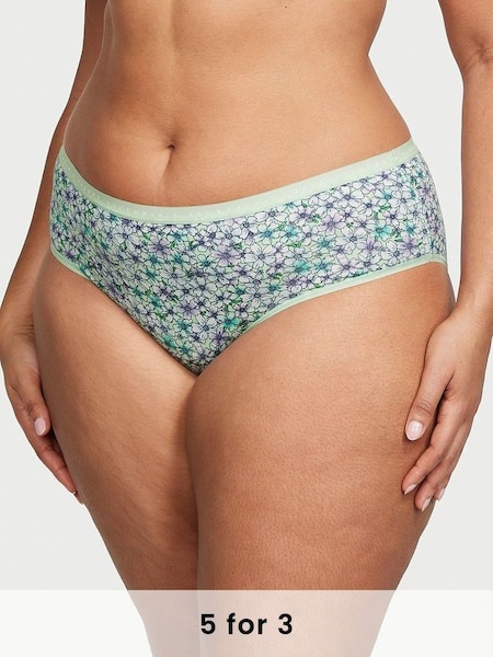 Garden Mint Cherry Blossoms Floral Green Printed Stretch Cotton Hipster Knickers (K23537) | £9