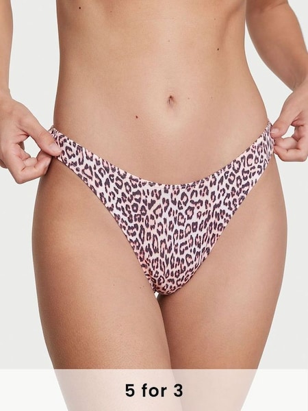 Purest Pink Leopard Print High Leg Scoop Thong Knickers (K23611) | £9