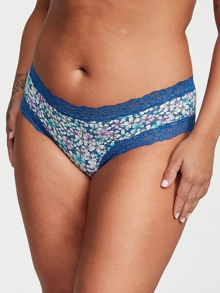 Blue Cherry Blossoms Lace Waist Cheeky Knickers (K24231) | £9