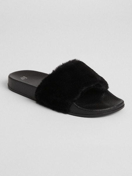 Black Faux-Fur Slides (K24449) | £20