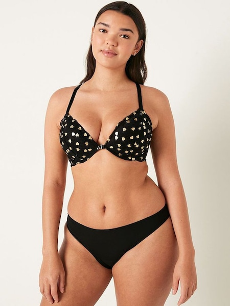 Pure Black Foil Hearts Lace Front Fastening Push Up Bra (K24547) | £14
