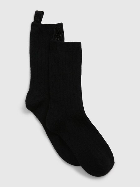 Black Glitter Wool Blend Crew Socks (K25682) | £8