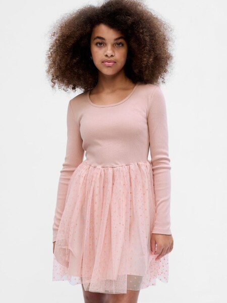 Pink Tulle Long Sleeve Mini Dress (K25961) | £30