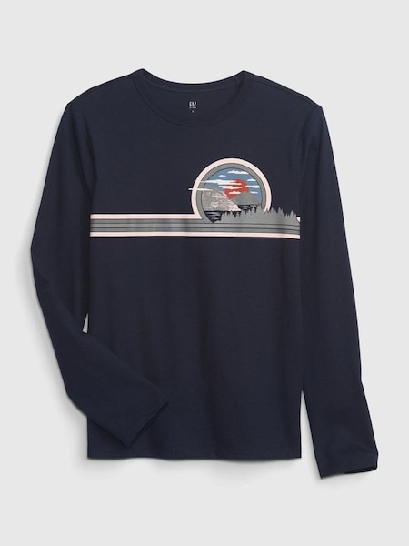 Navy Organic Cotton Graphic Long Sleeve T-Shirt (K25964) | £10
