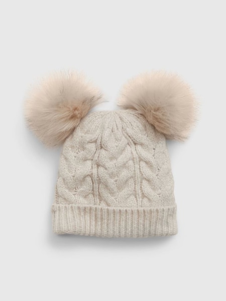 Cream Toddlers Double-Pom Cable-Knit Beanie (K25969) | £12