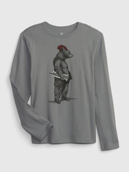 Grey Organic Cotton Graphic Long Sleeve T-Shirt (K25971) | £10