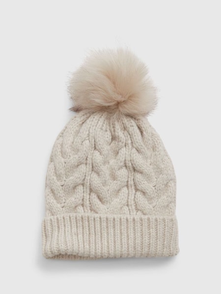 Cream Kids Cable-Knit Pom Beanie (K25975) | £12