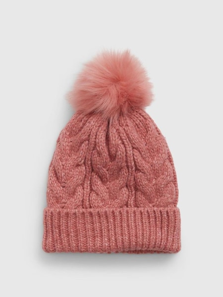 Pink Kids Cable-Knit Pom Beanie (K25978) | £4