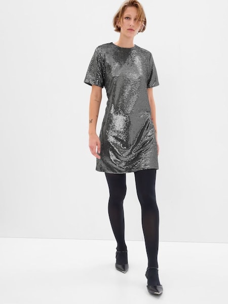 Grey Sequin Short Sleeve T-Shirt Mini Dress (K27281) | £60