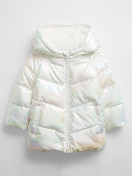 White Iridescent Water Resistant Cold Control Quilted Puffer Coat (K27351) | £45